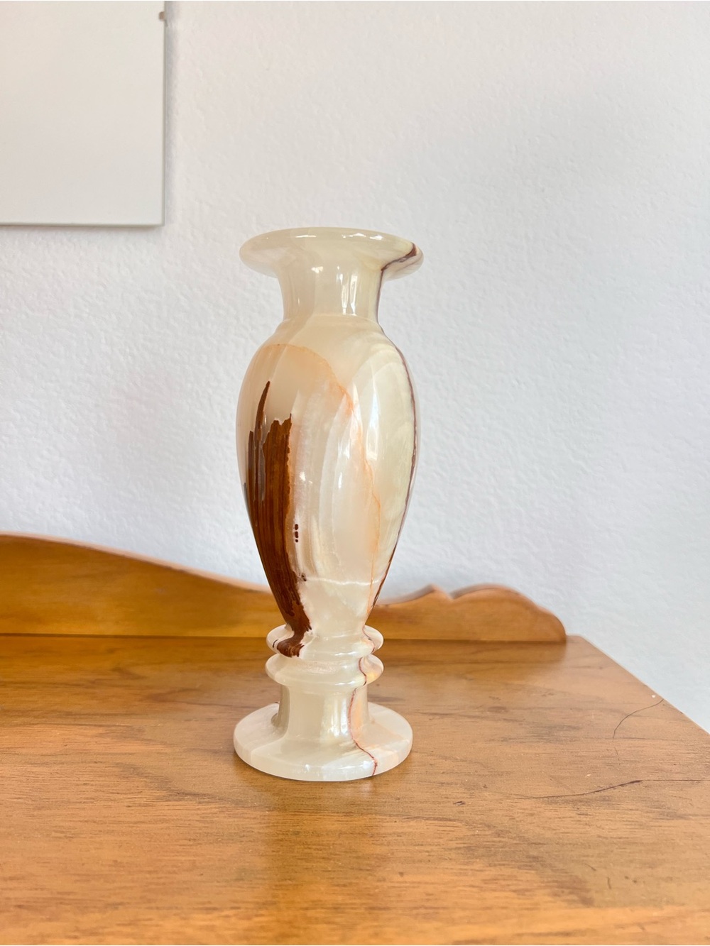 Vintage Solid‎ Onyx Vase 8” Tall Marbled Brown Cream Stone Decor Earth Tone Boho